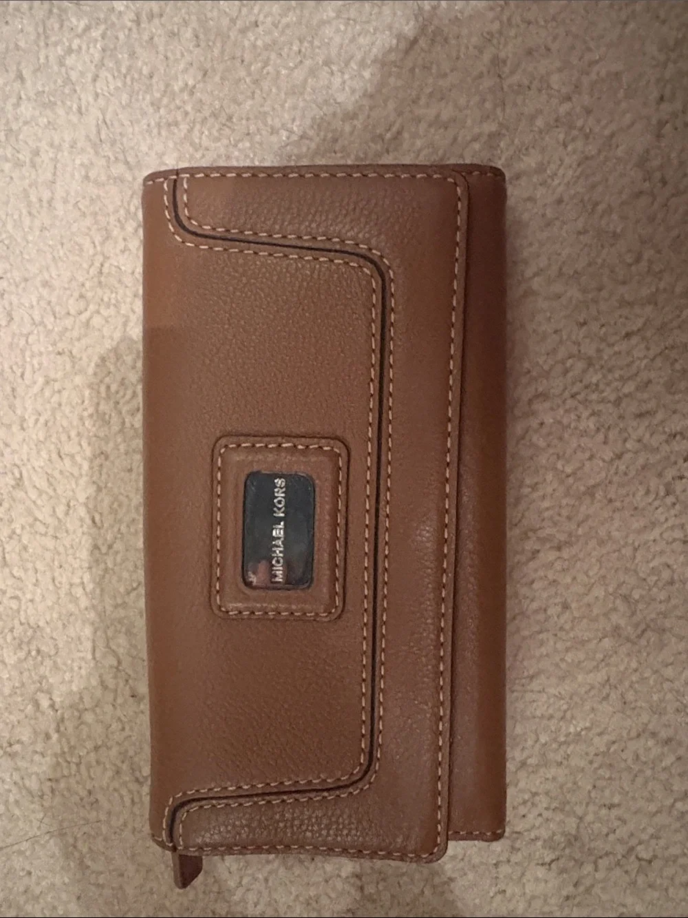 Michael Kors Tan Leather Trifold Wallet with Metal Logo